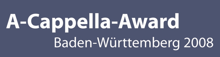 Logo A Cappella Award Baden-Württemberg 2008 in weißer Schrift auf dunkelblauem Hintergrund